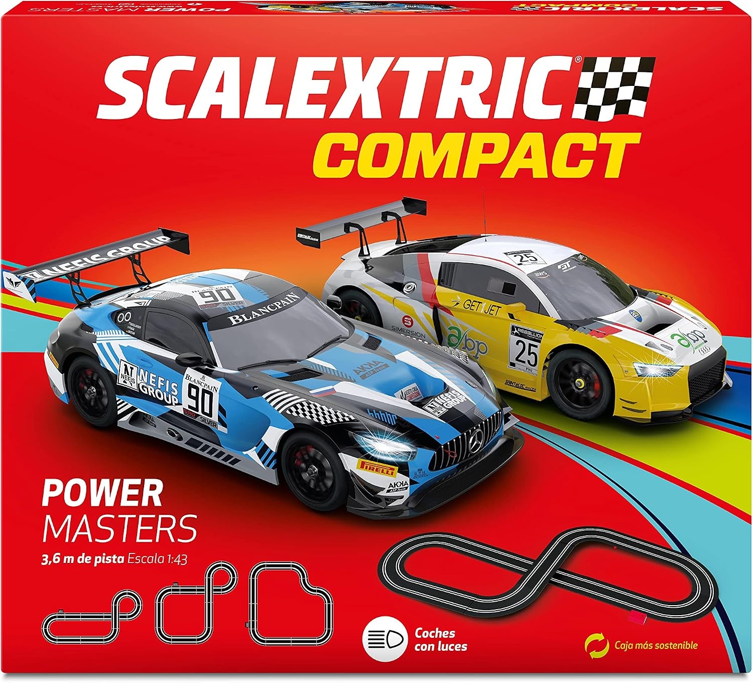 SCALEXTRIC - Compact circuit - Compleet circuit - 2 auto's en 2 afstandsbedieningen inbegrepen - Schaal 1:43 (Set Grand Challenge)