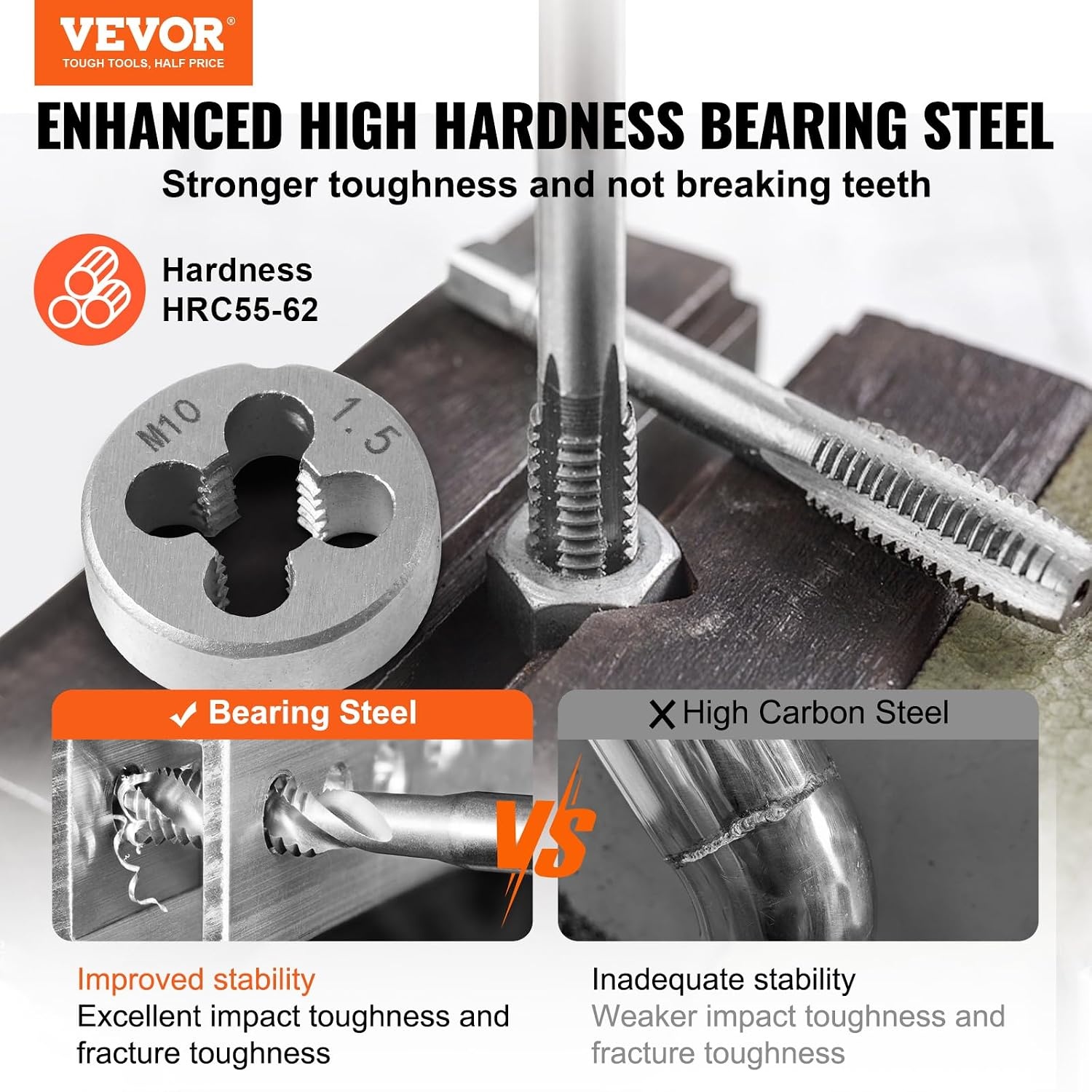 VEVOR Faucet and Die Set, 110 Pieces, Includes Metric Size M2 to M18, Steel Taps and Dies Essential Thread Tool for Cutting External Internal Thread, with Complete