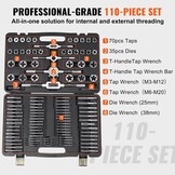 VEVOR Faucet and Die Set, 110 Pieces, Includes Metric Size M2 to M18, Steel Taps and Dies Essential Thread Tool for Cutting External Internal Thread, with Complete
