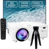 Mini-projector, 10.000 lumen, nieuwste update, 1080p Full HD, ondersteunt draagbare projector, mini-filmprojector, compatibel met T-V-stick, smartphone, HDMI, USB, AV