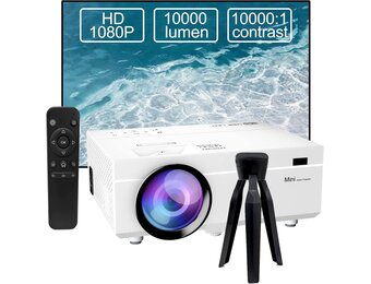 Mini-projector, 10.000 lumen, nieuwste update, 1080p Full HD, ondersteunt draagbare projector, mini-filmprojector, compatibel met T-V-stick, smartphone, HDMI, USB, AV