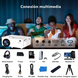 Mini-projector, 10.000 lumen, nieuwste update, 1080p Full HD, ondersteunt draagbare projector, mini-filmprojector, compatibel met T-V-stick, smartphone, HDMI, USB, AV