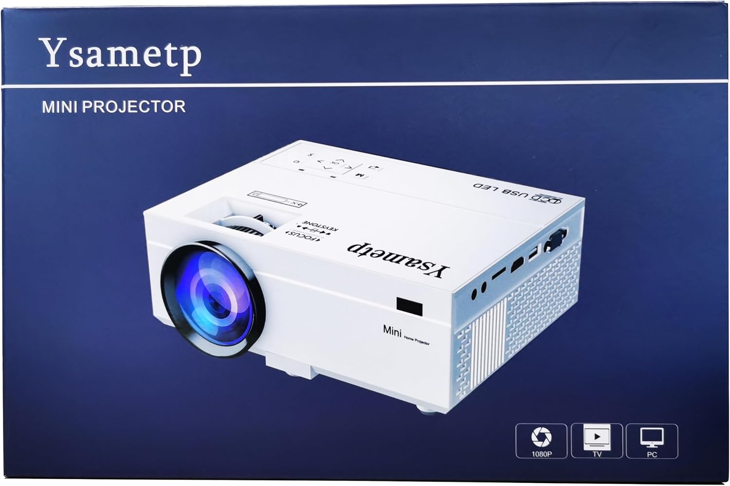 Mini-projector, 10.000 lumen, nieuwste update, 1080p Full HD, ondersteunt draagbare projector, mini-filmprojector, compatibel met T-V-stick, smartphone, HDMI, USB, AV