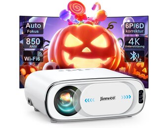 [AI Auto Focus + Auto Lens Cap] Videoprojector WiFi Bluetooth, 28.000L 850ANSI Retroprojector 4K ondersteuning, Jimveo 1080p Full HD-projector, draagbare projector, auto 4P/6D keystone correctie, 50%