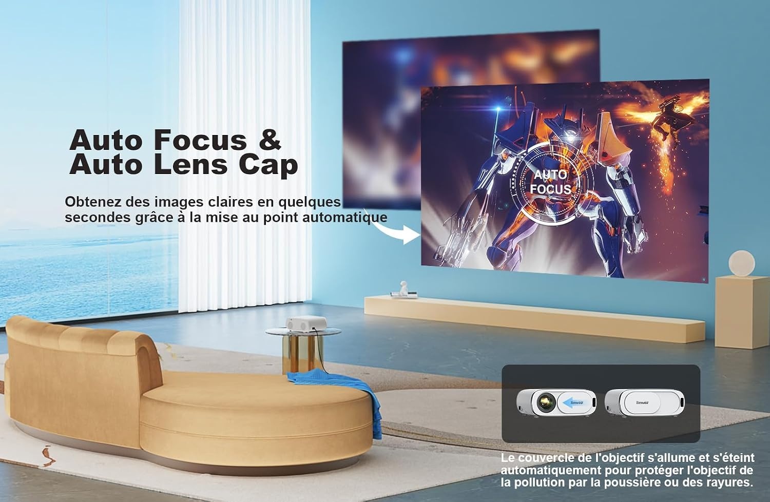 [AI Auto Focus + Auto Lens Cap] Videoprojector WiFi Bluetooth, 28.000L 850ANSI Retroprojector 4K ondersteuning, Jimveo 1080p Full HD-projector, draagbare projector, auto 4P/6D keystone correctie, 50%