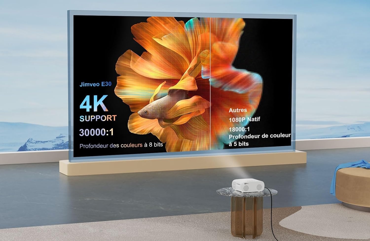 [AI Auto Focus + Auto Lens Cap] Videoprojector WiFi Bluetooth, 28.000L 850ANSI Retroprojector 4K ondersteuning, Jimveo 1080p Full HD-projector, draagbare projector, auto 4P/6D keystone correctie, 50%