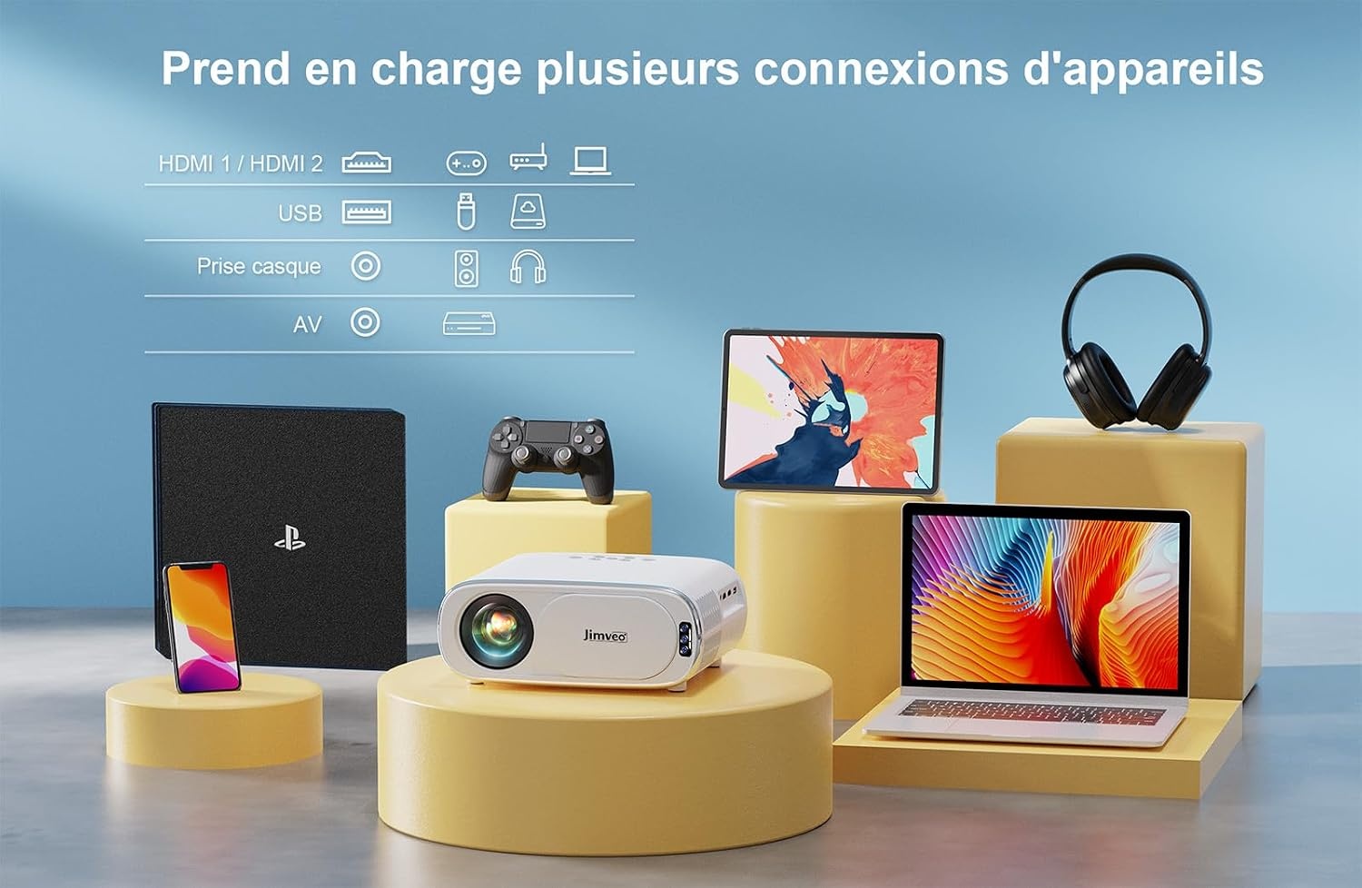[AI Auto Focus + Auto Lens Cap] Videoprojector WiFi Bluetooth, 28.000L 850ANSI Retroprojector 4K ondersteuning, Jimveo 1080p Full HD-projector, draagbare projector, auto 4P/6D keystone correctie, 50%