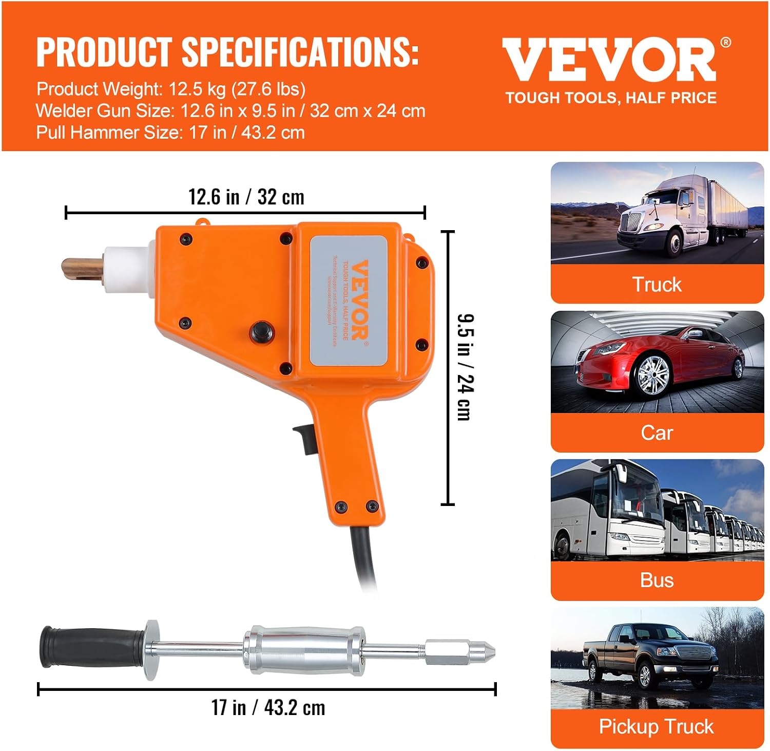 VEVOR 800VA Body Repair Puller Kit for Dent Removal Spot Welder 32 x 24 cm, Dent Repair Tools for Truck Body