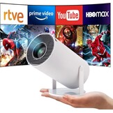 Mini Beamer, Home Cinema Beamer met Auto Keystone, 4K/200 ANSI Video Projector WiFi 6, BT 5.0, 130-inch scherm, 180 graden rotatie, geïntegreerd Android-besturingssysteem 11.0 (Wit)