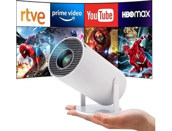 Mini Beamer, Home Cinema Beamer met Auto Keystone, 4K/200 ANSI Video Projector WiFi 6, BT 5.0, 130-inch scherm, 180 graden rotatie, geïntegreerd Android-besturingssysteem 11.0 (Wit)