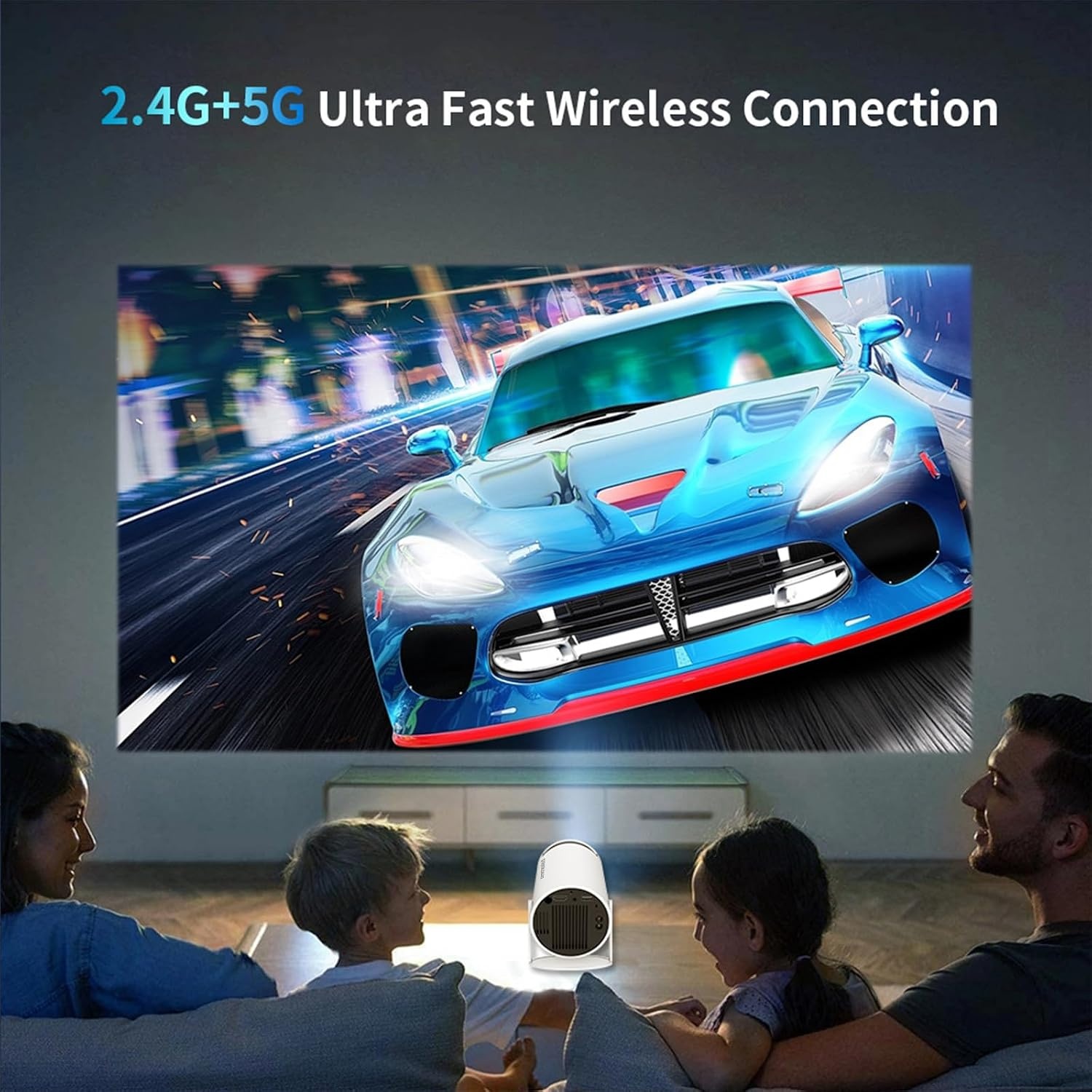 Mini Beamer, Home Cinema Beamer met Auto Keystone, 4K/200 ANSI Video Projector WiFi 6, BT 5.0, 130-inch scherm, 180 graden rotatie, geïntegreerd Android-besturingssysteem 11.0 (Wit)