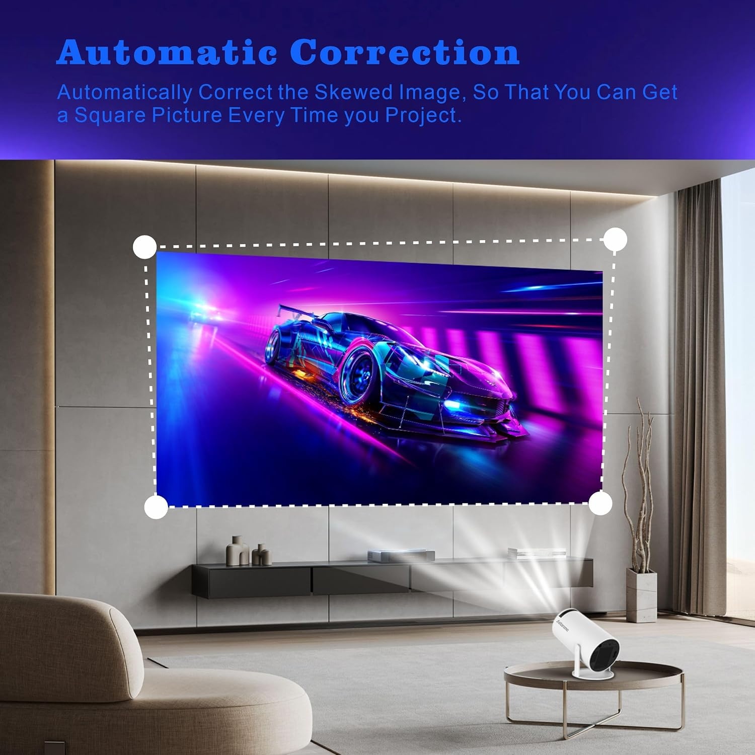 Mini Beamer, Home Cinema Beamer met Auto Keystone, 4K/200 ANSI Video Projector WiFi 6, BT 5.0, 130-inch scherm, 180 graden rotatie, geïntegreerd Android-besturingssysteem 11.0 (Wit)