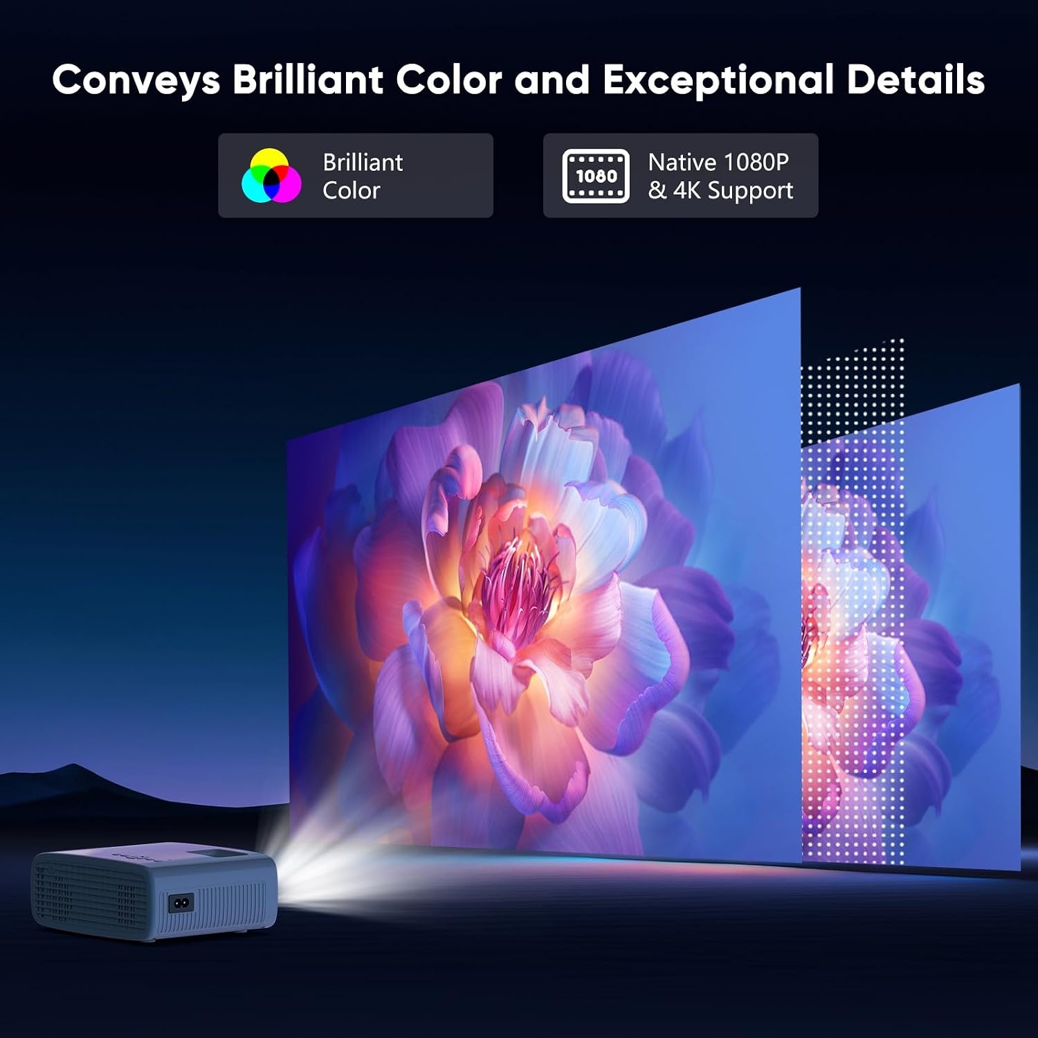Smart Projector met Netflix, 1080P, 25000 Lumen, WiFi 6, Bluetooth, Wit/Zwart, 34% Korting