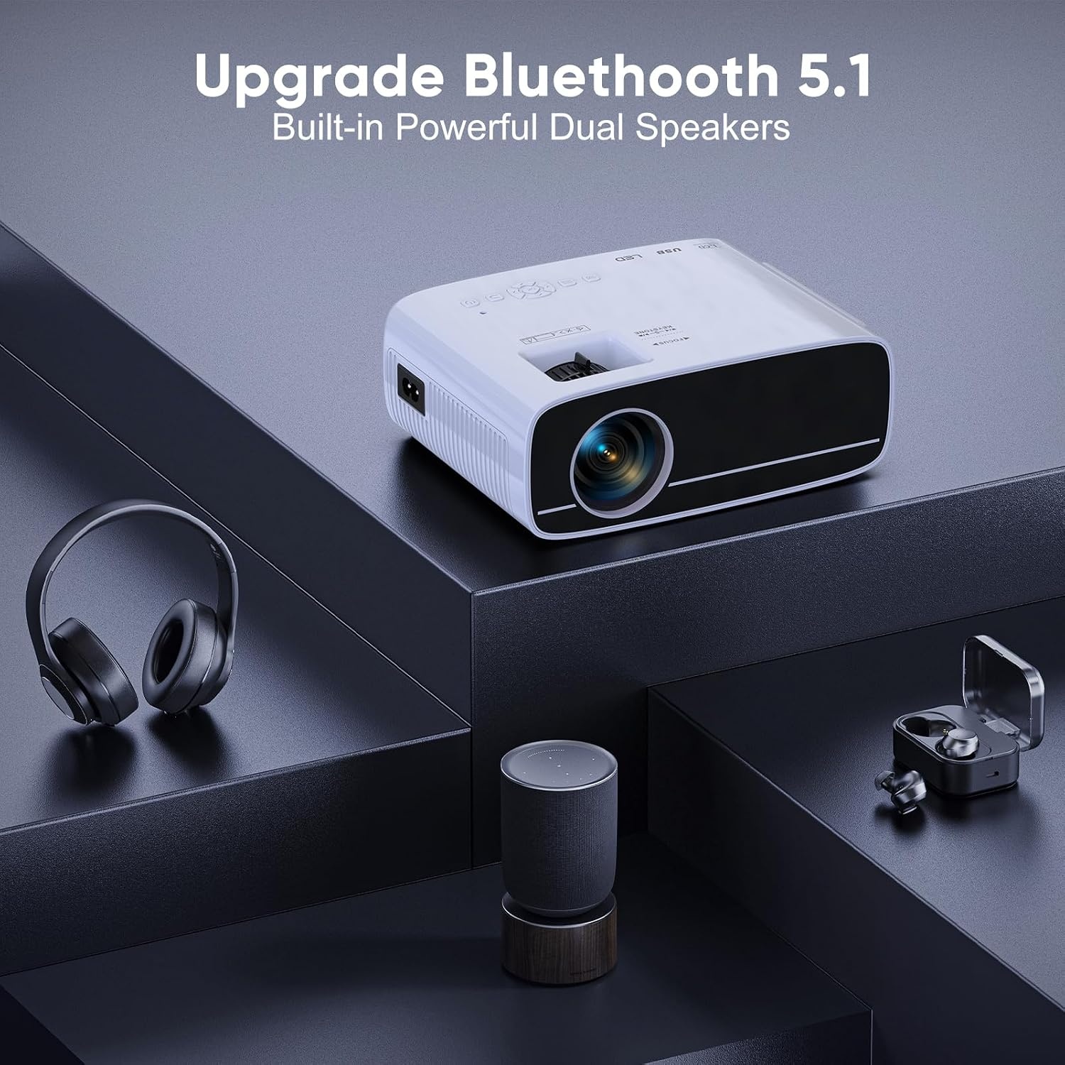 Smart Projector met Netflix, 1080P, 25000 Lumen, WiFi 6, Bluetooth, Wit/Zwart, 34% Korting