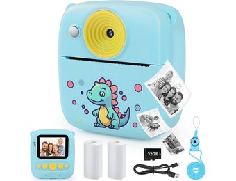 Dhapy Instant camera voor kinderen, 48 MP kindercamera, onmiddellijke camera met printpapier en 32 G TF-kaart, 1080p digitale camera voor kinderen, cadeaus voor jongens en meisjes, 3, 4, 5, 6, 7, 8, 9