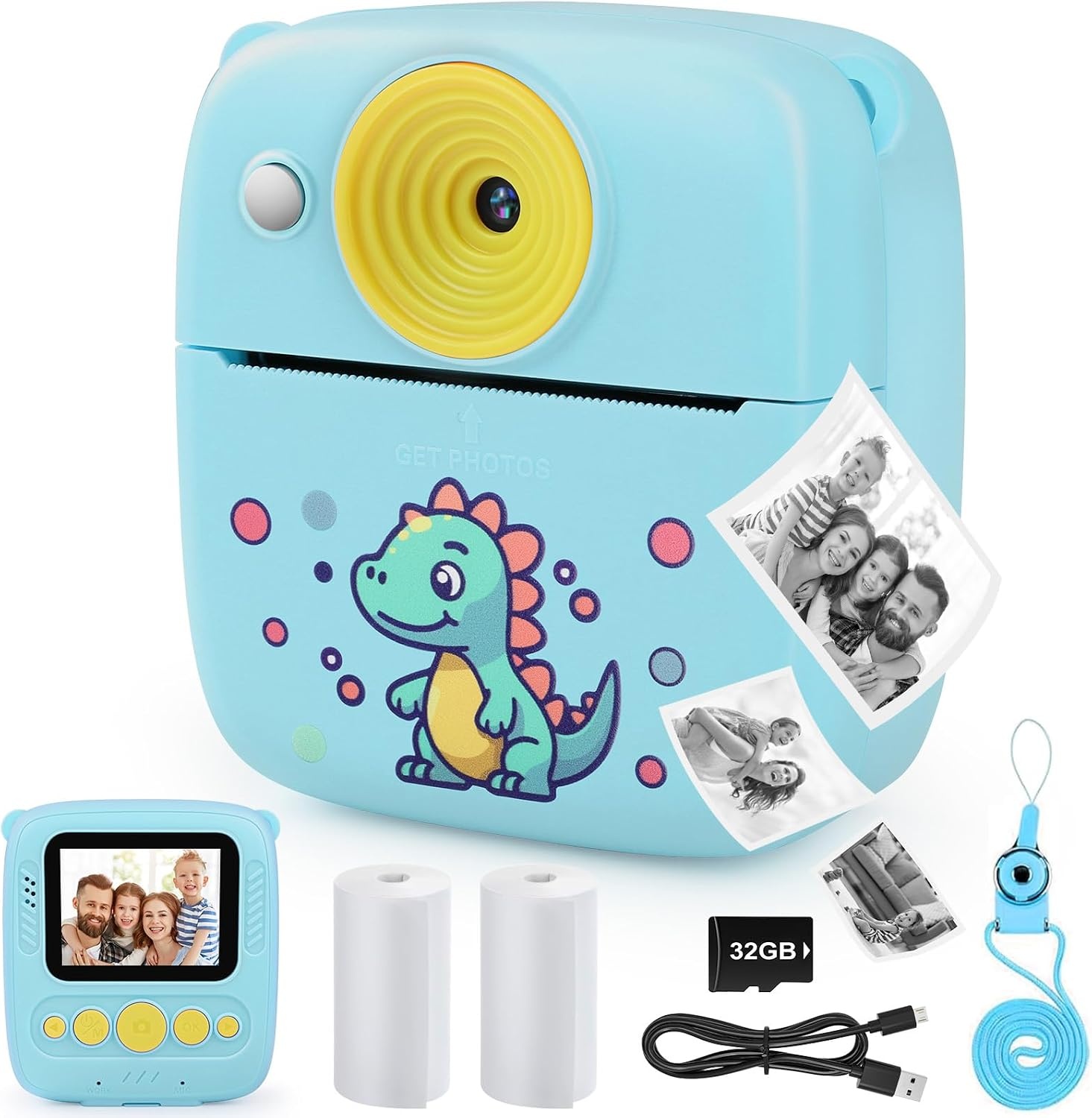 Dhapy Instant camera voor kinderen, 48 MP kindercamera, onmiddellijke camera met printpapier en 32 G TF-kaart, 1080p digitale camera voor kinderen, cadeaus voor jongens en meisjes, 3, 4, 5, 6, 7, 8, 9