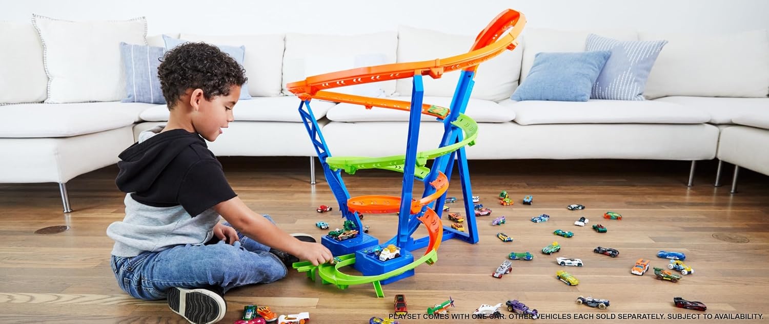 Hot Wheels Racebaan Spiral Speed Crash - Gemotoriseerd, 3 Crashzones - 34% Korting!
