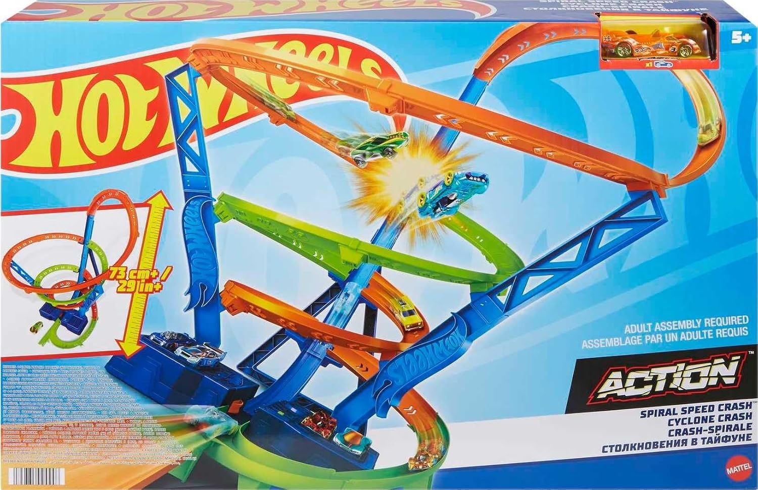 Hot Wheels Racebaan Spiral Speed Crash - Gemotoriseerd, 3 Crashzones - 34% Korting!