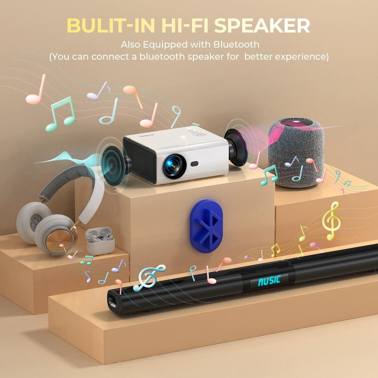 Mini Beamer 4K 1080P 18000 Lumen WiFi Bluetooth - Wit Zwart - 34% Korting