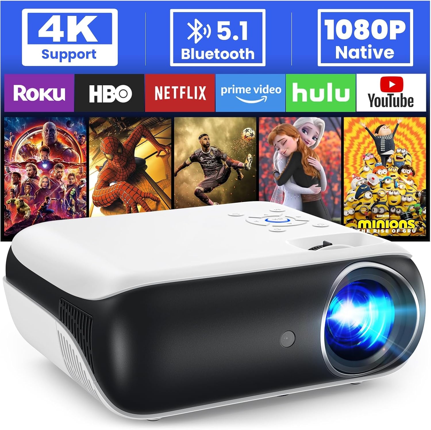 Draagbare Beamer 9500 Lumen 4K Home Cinema - Wit Zwart - 35% Korting