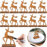 10x Houten Rendier Plaatskaartjes Kerst - Vrijstaand & Uniek