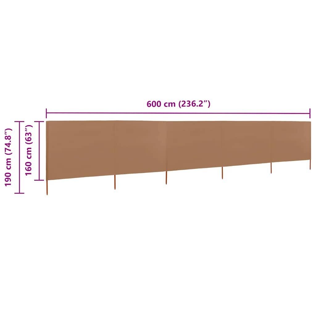 vidaXL Windscherm 5-panelen Taupe 600x160 cm - 34% Korting