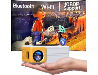 Mini Beamer Full HD 1080P WiFi Bluetooth Geel - 34% Korting
