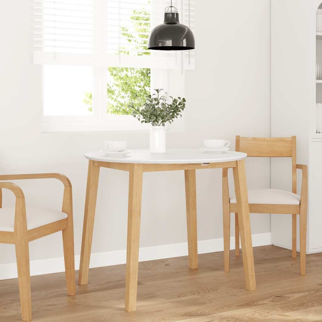 Eettafel massief rubberhout naturel/wit 90x90 cm - 35% korting