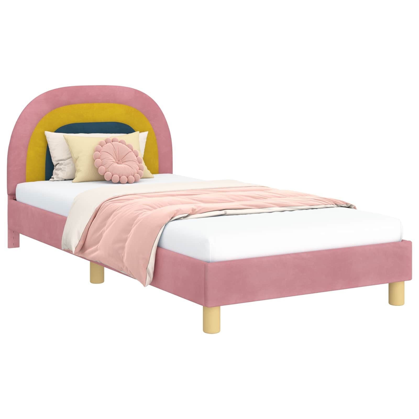 Kinderbedframe Roze Fluweel 90x190 cm met Hoofdbord - 35% Korting