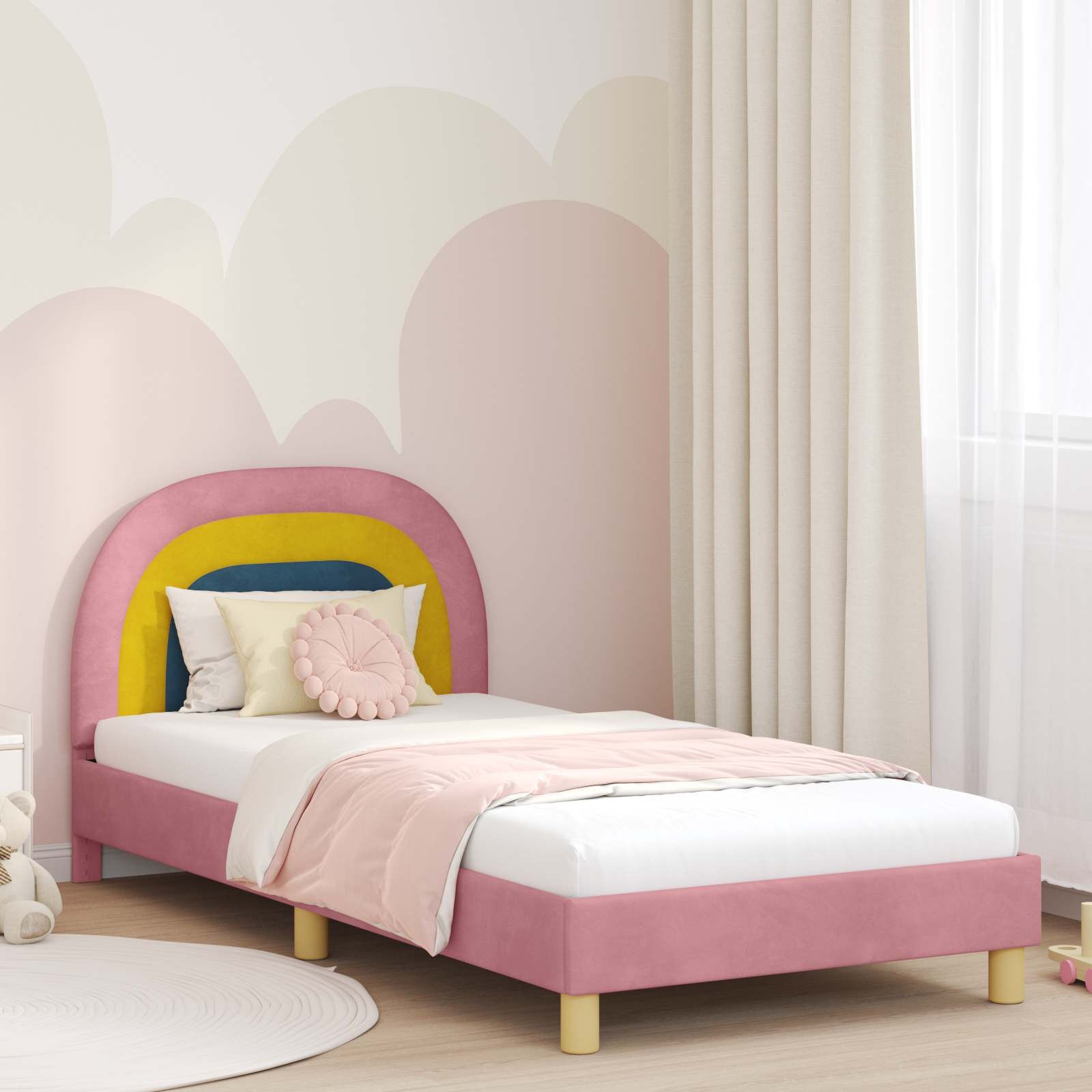 Kinderbedframe Roze Fluweel 90x190 cm met Hoofdbord - 35% Korting