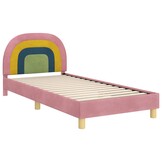 Kinderbedframe Roze Fluweel 90x190 cm met Hoofdbord - 35% Korting