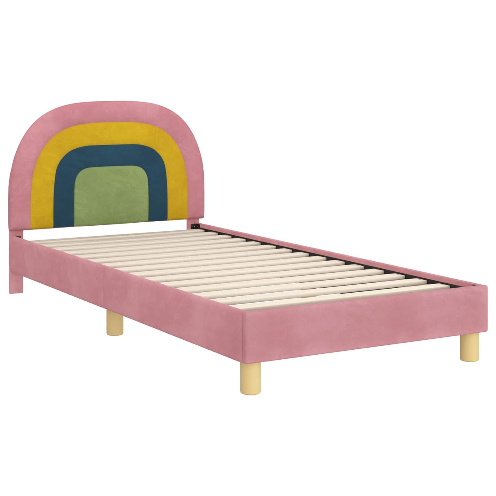 Kinderbedframe Roze Fluweel 90x190 cm met Hoofdbord - 35% Korting