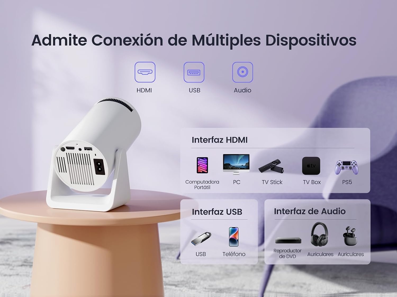 Full-HD Mini Projector (Wit/Zwart) - 1080P, 5G WiFi, 270° Draaibaar - 34% Korting
