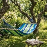 Groen Blauw Gestreept Katoen Hangmat 200x80 cm met Dwarsstang - 33% Korting!