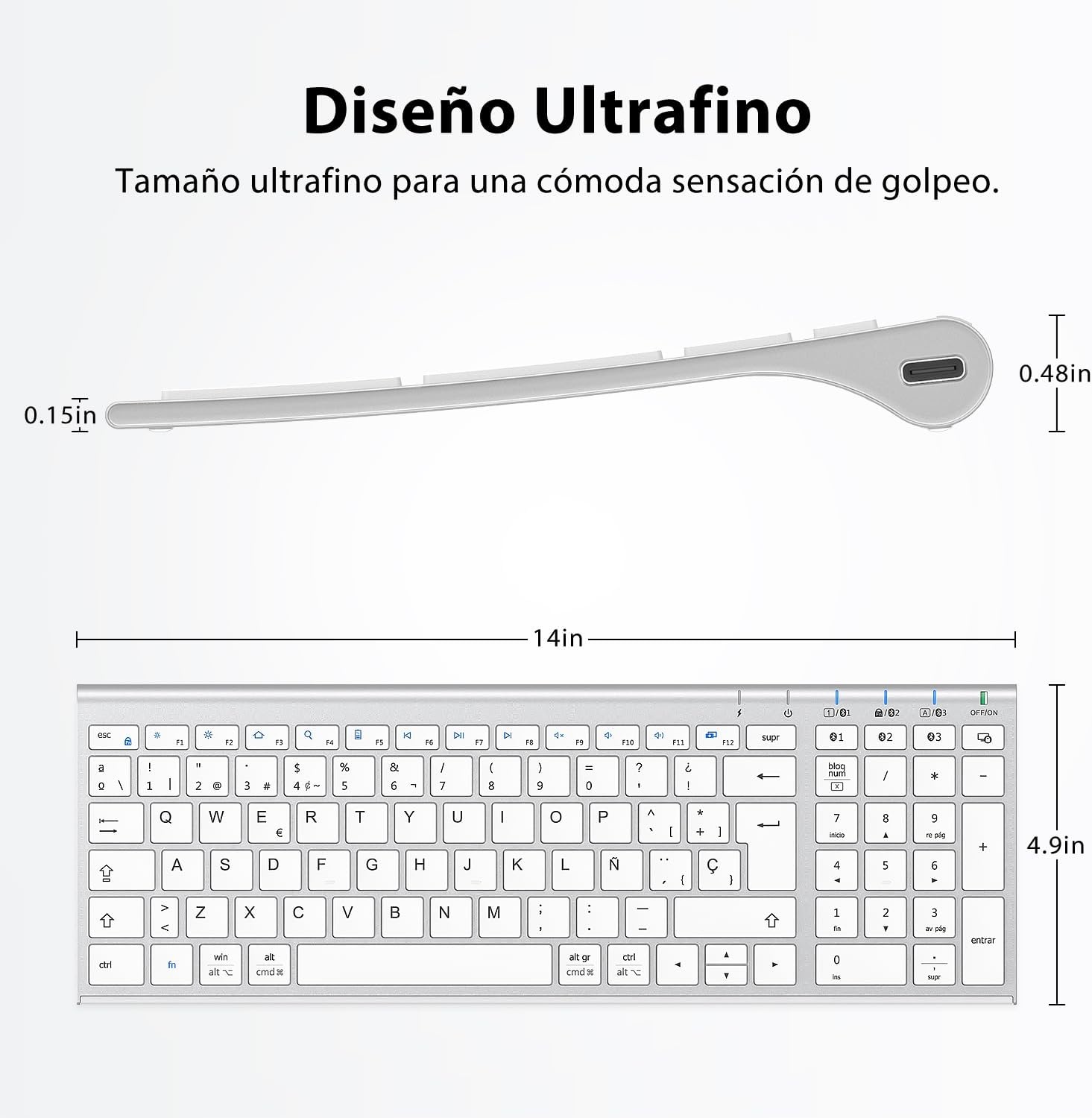 Spaans QWERTY Bluetooth Toetsenbord - 85% Korting - 37x13x2 cm