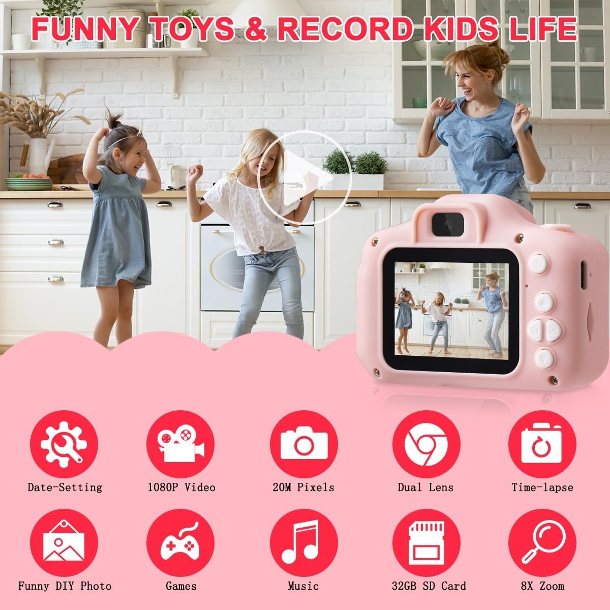 Digitale Kinder Camera Roze | 1080P HD | 32GB SD | 33% Korting