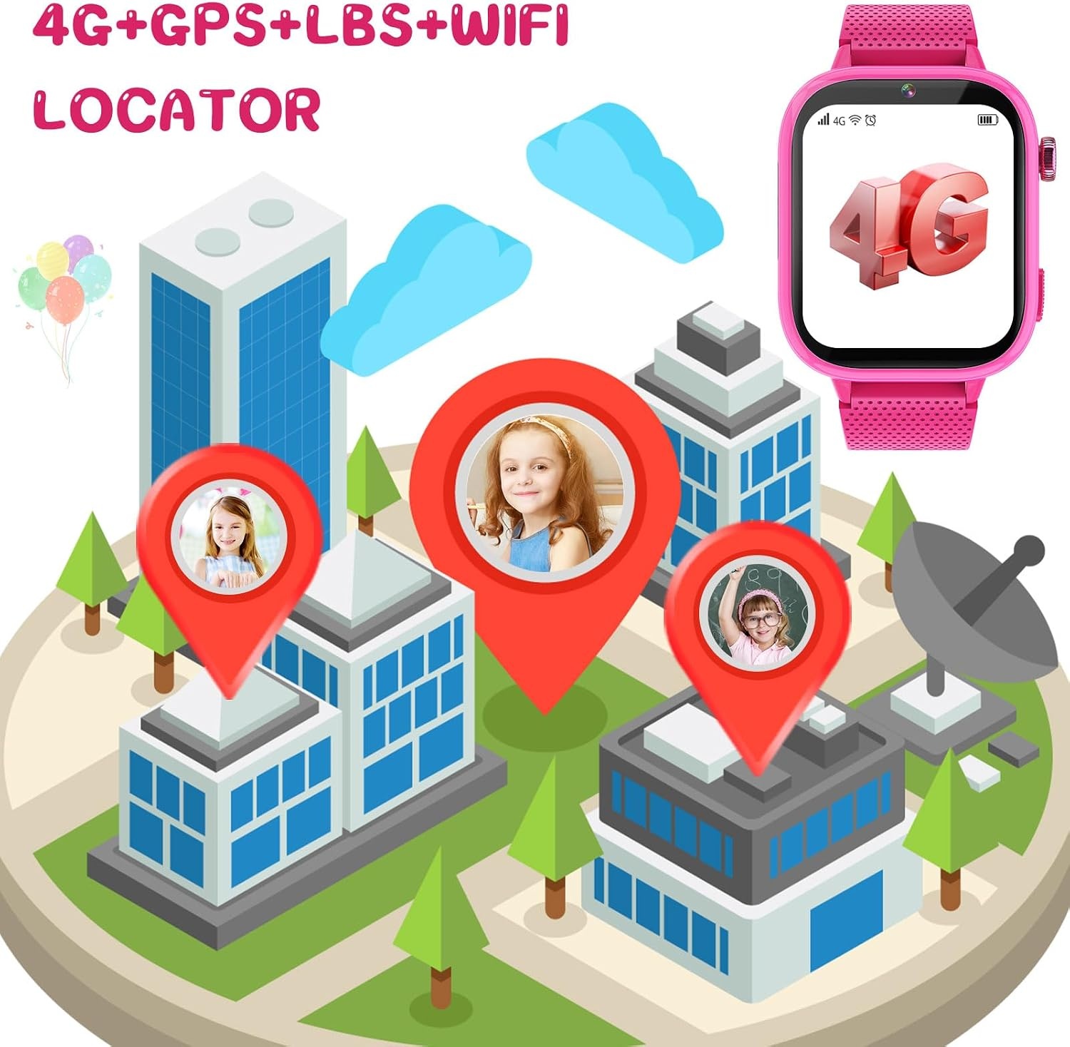 Kinder Smartwatch Roze (34% Korting!) GPS, 4G Video Bellen