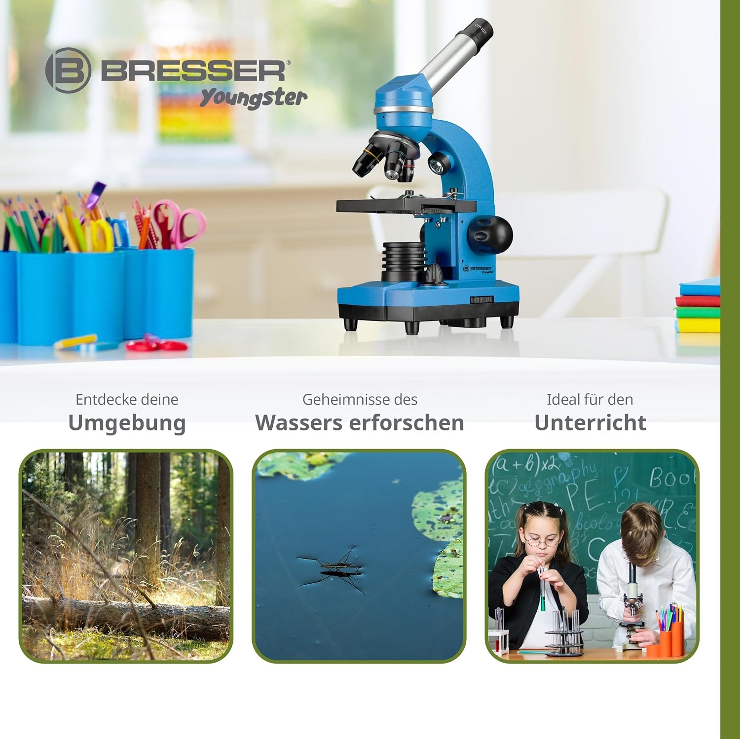 Studentenmicroscoop Blauw | 40x-1600x Vergroting | Incl. Smartphonehouder | 34% Korting