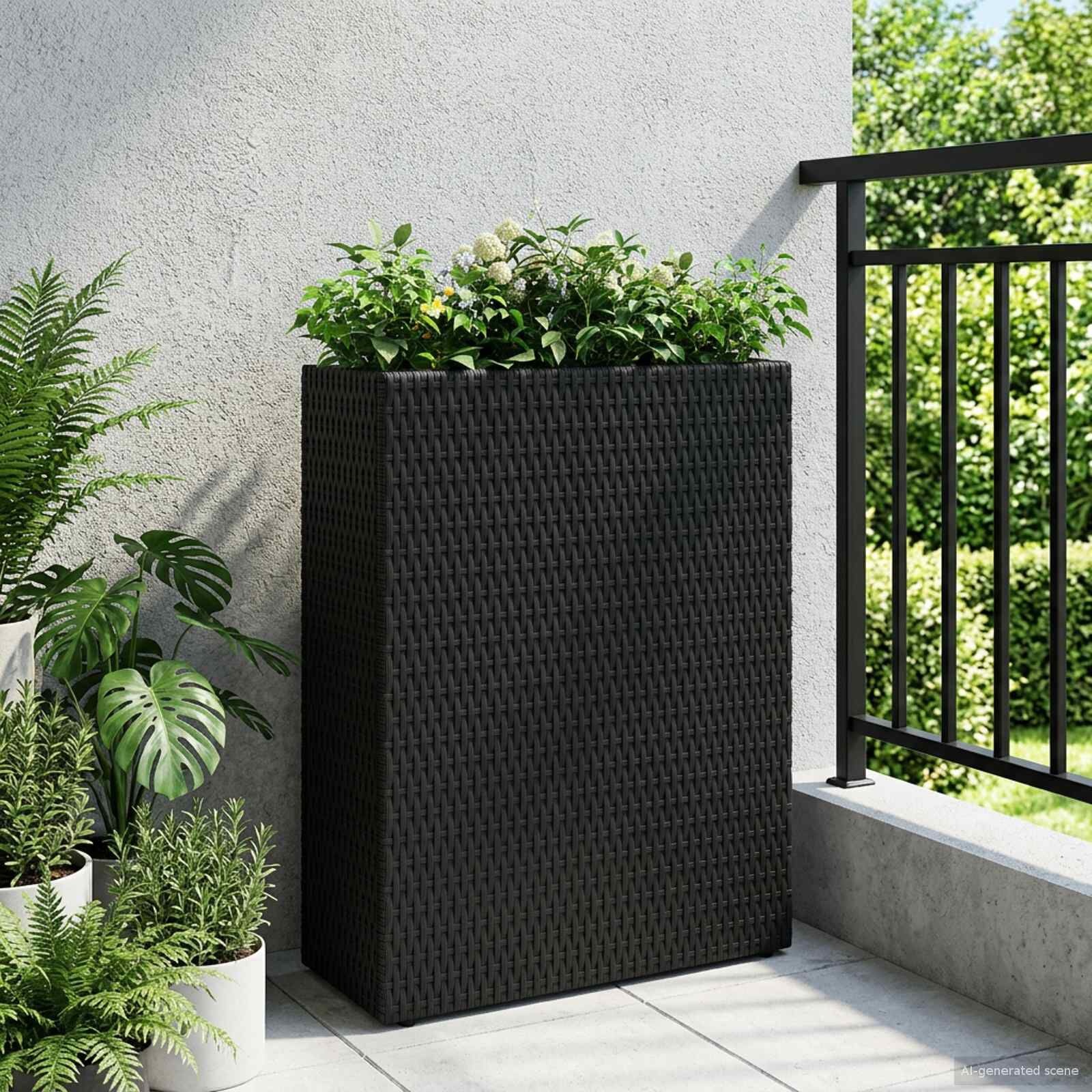 Hoge Plantenbak Zwart Polyrattan 55x22x70 cm - 34% Korting
