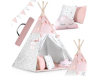 Kindertipi Speeltent Roze - Montessori Stijl met Kussens & Verlichting - 34% Korting
