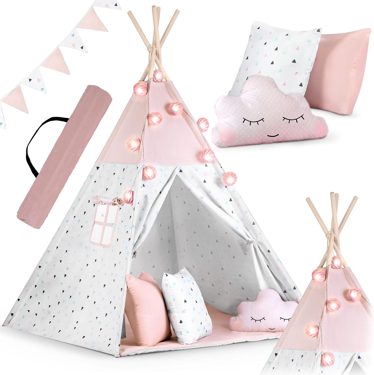 Kindertipi Speeltent Roze - Montessori Stijl met Kussens & Verlichting - 34% Korting