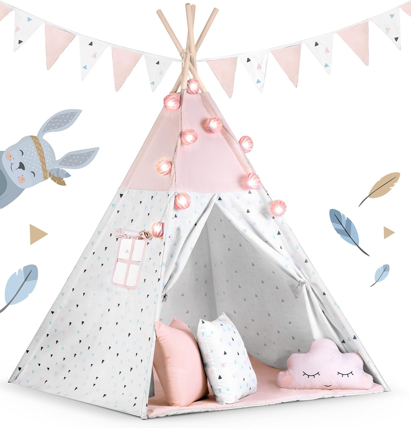 Kindertipi Speeltent Roze - Montessori Stijl met Kussens & Verlichting - 34% Korting