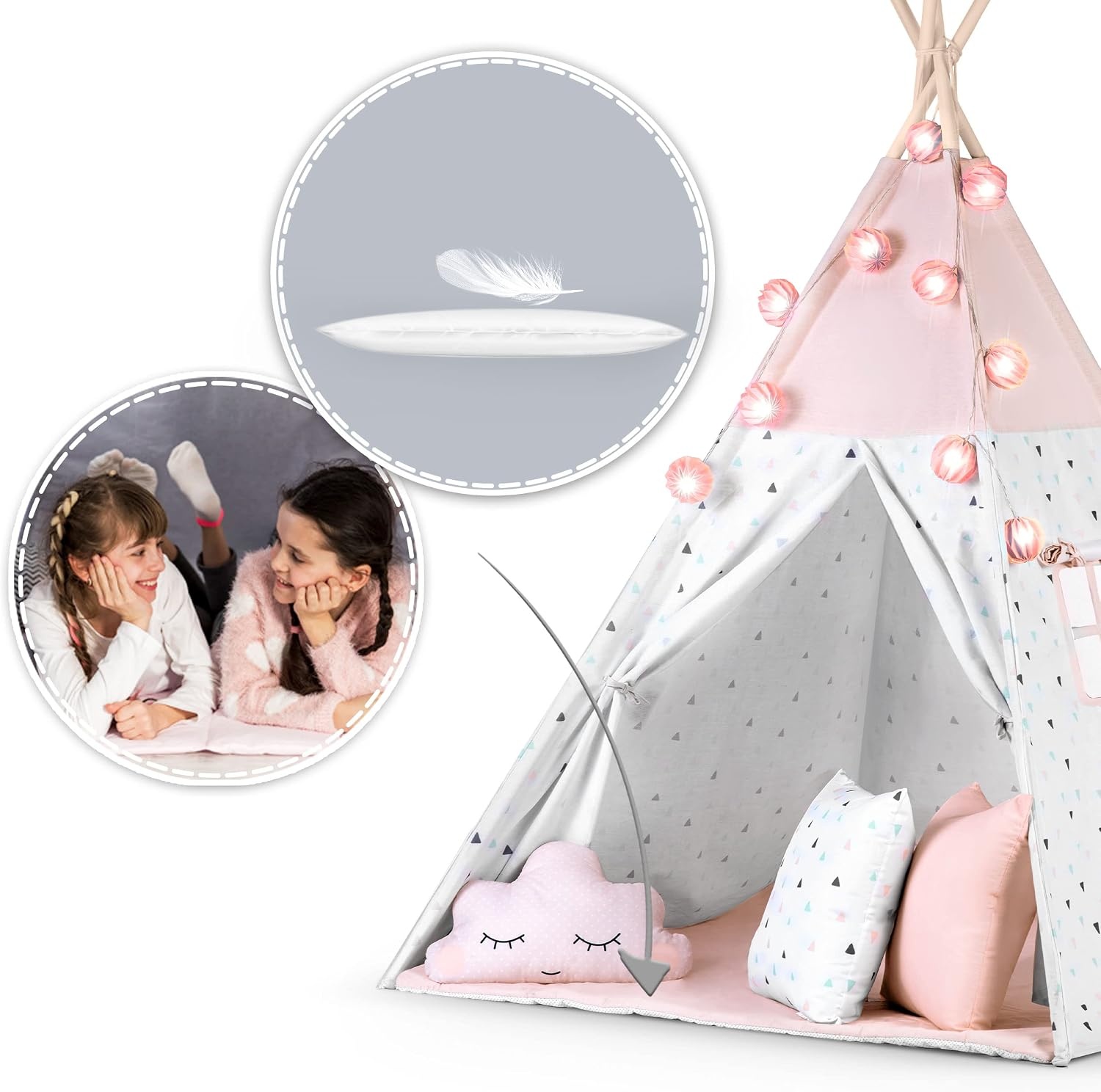 Kindertipi Speeltent Roze - Montessori Stijl met Kussens & Verlichting - 34% Korting