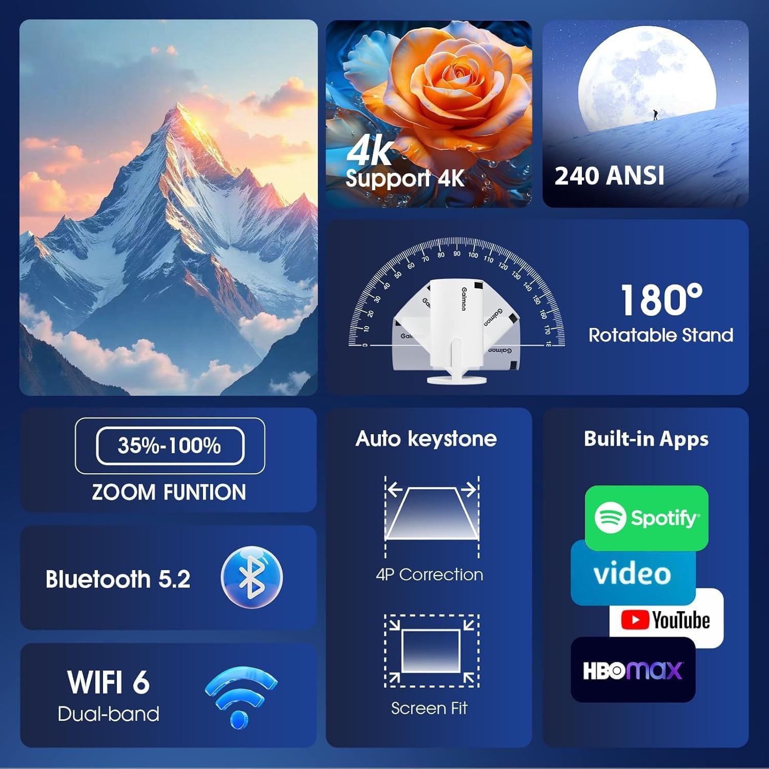 Mini Projector Wit/Zwart 4K 1080P WiFi 6 Bluetooth 5.2 Android Smart TV 34%