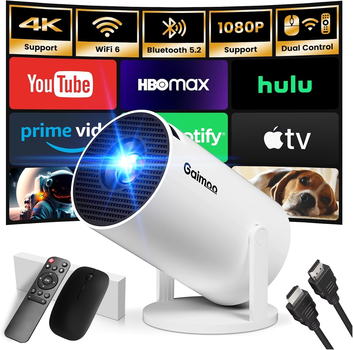 Mini Smart TV Projector 4K 1080P HDR WiFi 6 Zwart - 34% Korting