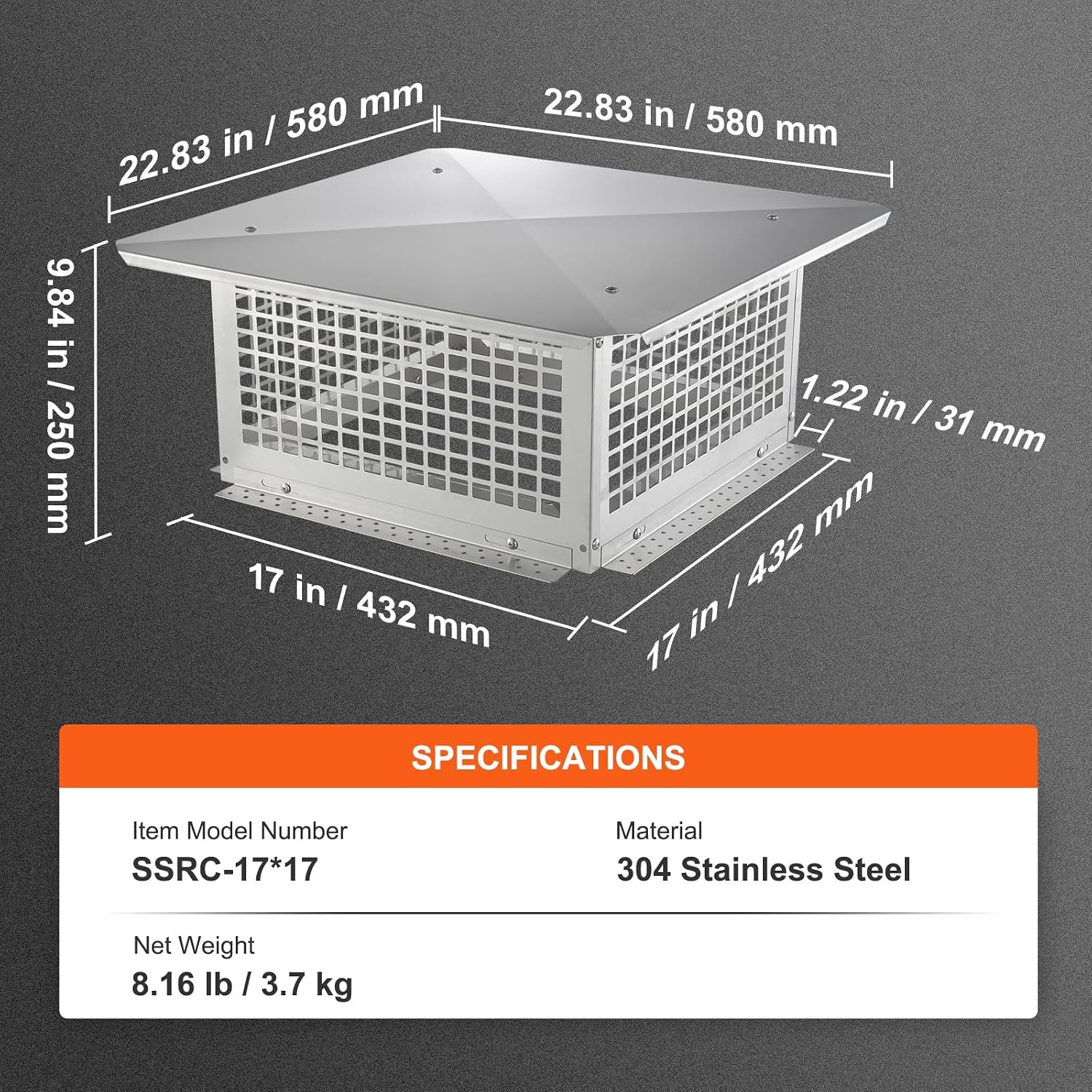 RVS Schoorsteenkap 582x582 mm - Weerbestendig & Roestvrij met 35% Korting