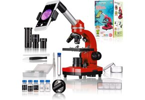 Studentenmicroscoop Rood: 1600x Zoom, Smartphone Adapter & 46% Korting