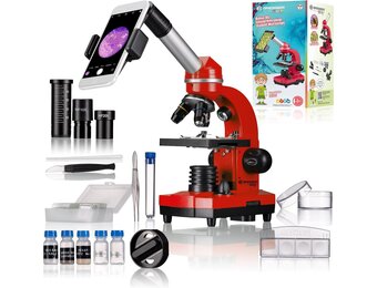 Bresser Junior Biolux SEL Microscoop Rood - 1600x Vergroting, Smartphone Adapter