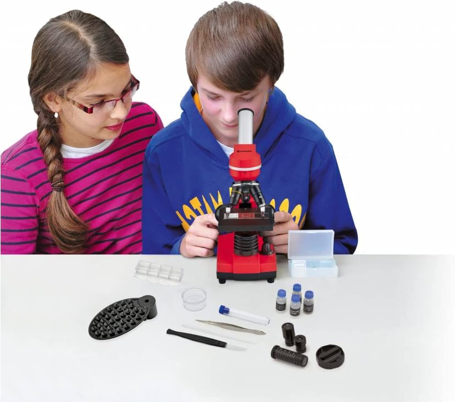 Bresser Junior Biolux SEL Microscoop Rood - 1600x Vergroting, Smartphone Adapter