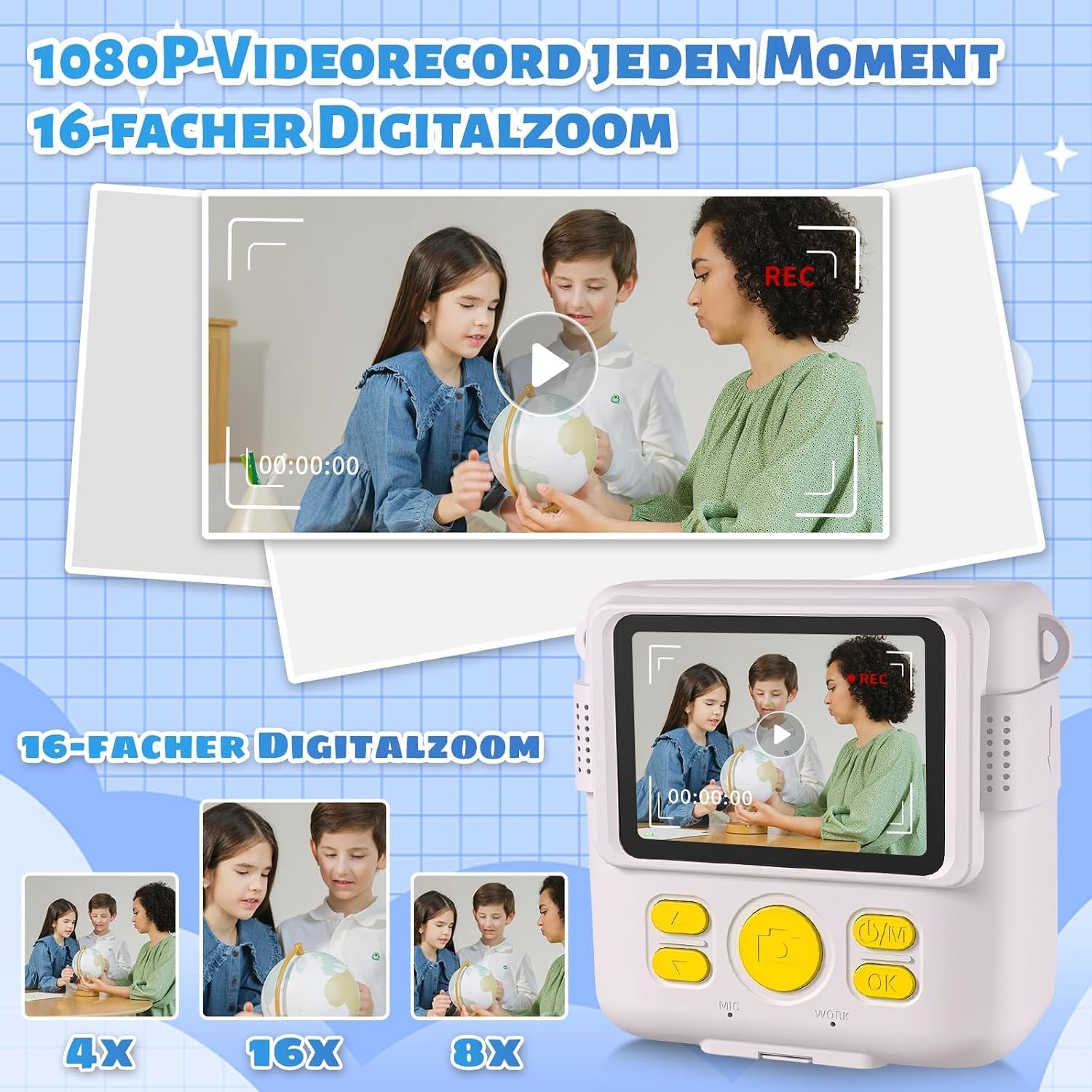 AORILE Kindercamera met Direct Print, 1080P HD, 32GB SD - Wit (33% korting)